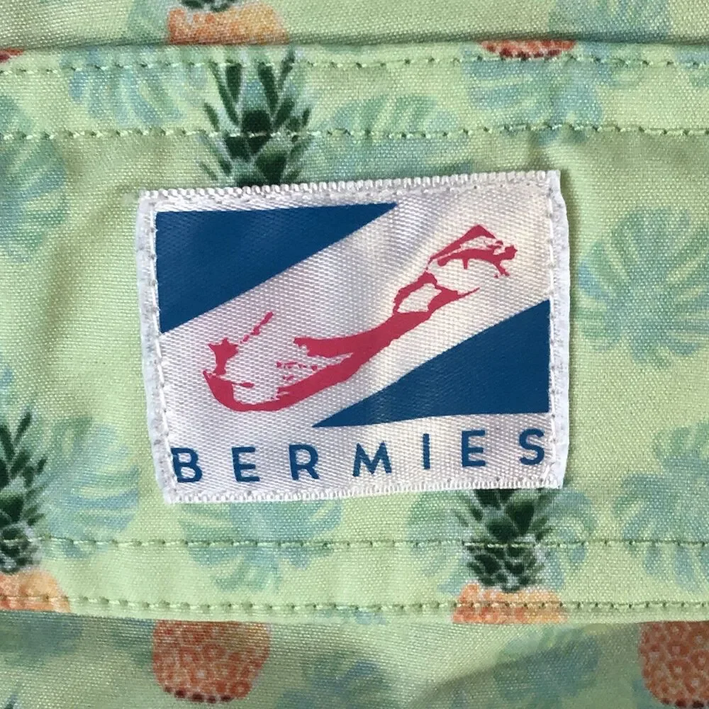Bermies Mens Swim Trunks Pineapple Tropical Print Board Shorts Mint Green Large